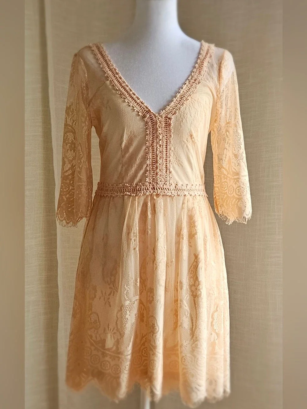 ​Soieblu Peach Lace Dress - NWOT - Size S - Romantic Boho Mini Dress - Picture 2 of 15